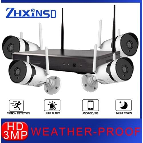 ZHUHUIFEI Ultra HD Surveillance Camera System 4CH 3MP NVR CCTV Video Recording Outdoor Weatherproof Security Camera Kit