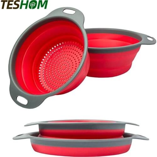 Round Foldable Silicone Colander Fruit Vegetable Washing Basket Strainer Strainer Collapsible Drainer With Handle Kitchen Tools