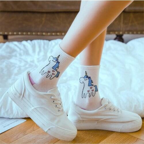 Fashion Cartoon Socks Female Kawaii 1 Pair Unicorn Socks Funny Ankle Crew Socks Cotton Student Girls Comfortable Dress Socks