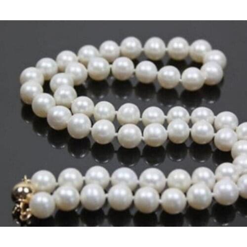 Fashion jewelry good Beautiful Fashion 8-9mm Natural White Cultured Pearl /Green Jade Necklace 18"