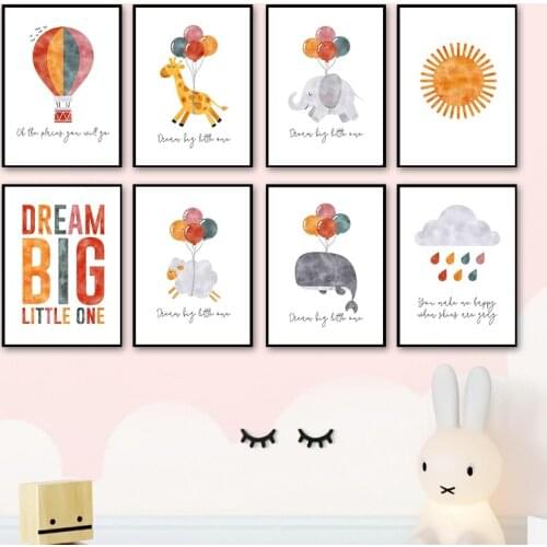 Cartoon Deer Elephant Sheep Whale Sun Cloud Wall Art Canvas Painting Nordic Posters And Prints Wall Pictures Kids Room Decor