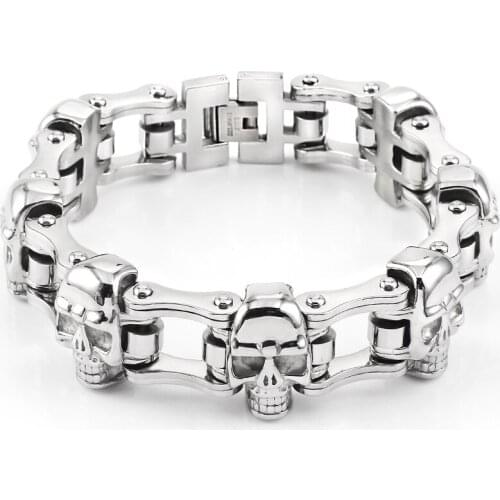 Punk Mens Motorcycle Chain Stainless Steel Biker Skull Bracelet Bike Bike Skulls Chains Link Bangle Bicycle Bracelets Jewelly