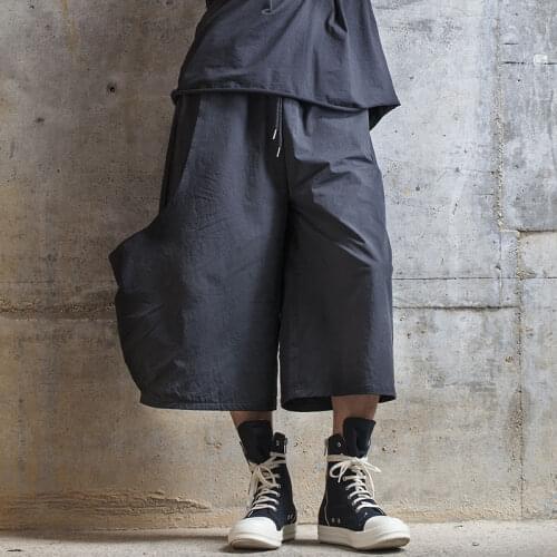 Men Casual Dark Black Pants Japan Harajuku Street Loose Wide Leg Pants Male Punk Gothic Harem Trousers