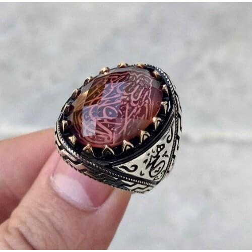 925 sterling Silver Zultanit Gemstone La Galibe İllallah Written Male Ring