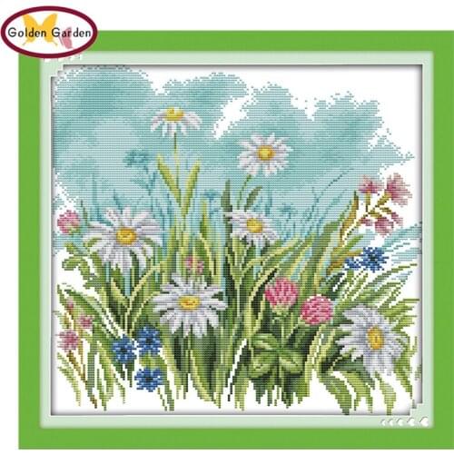 GG The Wild Flowers Joy Sunday Counted Cross Stitch Kit DIY Needle Craft Stamped Canvas Rose Cross Stitch Wedding for Home Decor