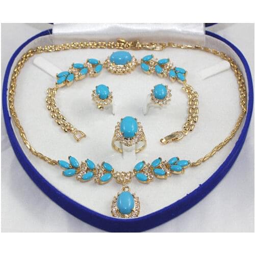 New - noble natural turquoise crystal gold-plated jewelry gift box set