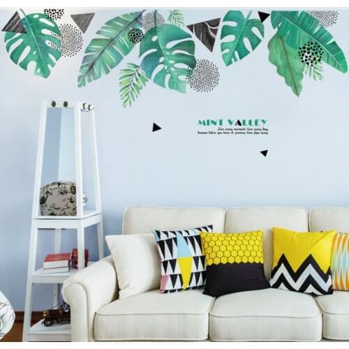 Nordic Green Leaves Wall Sticker Sofa Background Wallpaper Living Room Bedroom Decoration Art Posters Wall Decals Self-adhesive