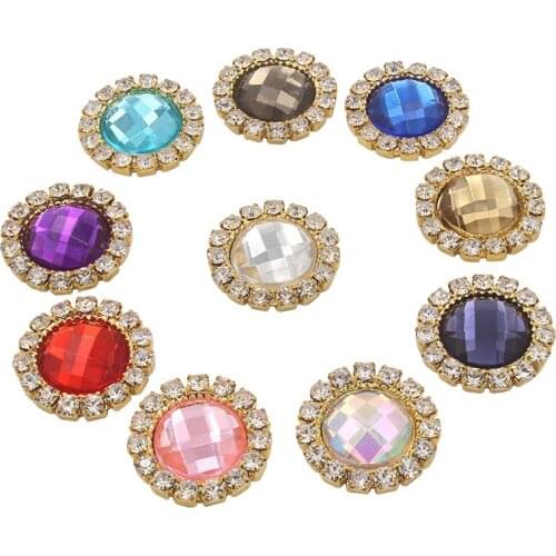 15mm Rhinestones Acryl Diamond Buttons Accessories Silver Gold Bowknot Flatback Button Ribbon Embellishment Decoration 20pcs