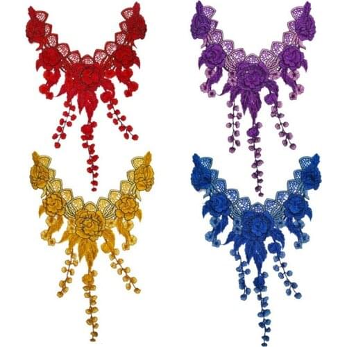 New Arrival 3D Floral Flower Lace Embroidered Venise Neckline Neck Collar Trim Clothes Sewing Accessories Applique Patch