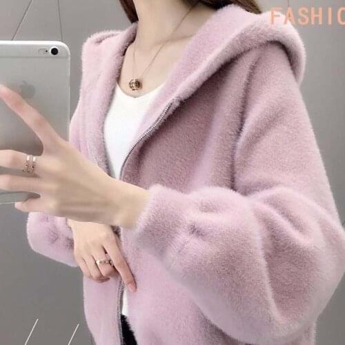 2021 Women Autumn Winter Imitation Mink Cashmere Coat Lady Loose Oversize Short Cardigan Female Casual Plush Knit Outerwear C120