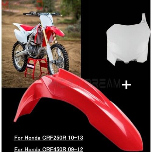 Front Number Plates Name Plate / Red Off Road Motocross Enduro Front Fender Mudguards for Honda CRF250R 10-13 CRF450R 09-12