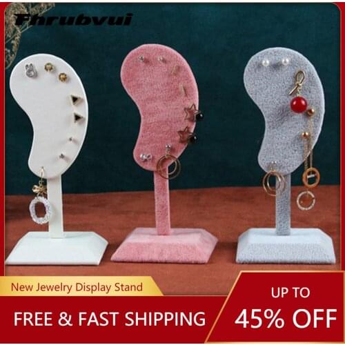 Fashion Ear Shape Earring Display Stand Jewelry Hanging Storage Ear Clip Stud Rack Necklace Bracelet Organizer Microfiber Holder