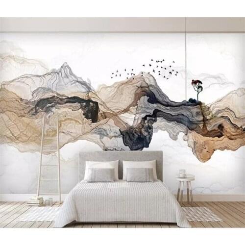 Custom Photo Wallpaper Mural 3D Abstract Ink Mountain Water Landscape Art Wall Painting Living Room Decoration Papel De Parede