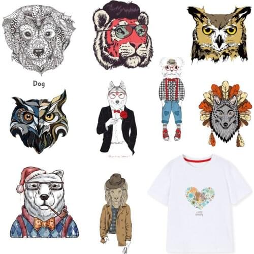 Animal Cat Iron on Patches for Clothing DIY T-shirt Dresses Appliques Flower Heat Transfer Washable Stickers Stripes on Clothes