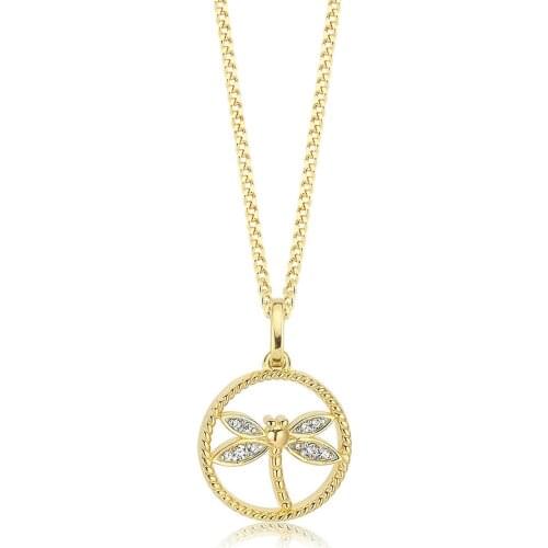Valori Jewels Dragonfly, Zirconia White Gemstone, Gold Plated, Sterling Silver Charm Necklace