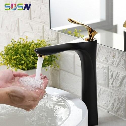 Hot Cold Bathroom Mixer Tap Quality Copper Alloy Black Gold Basin Sink Mixer Faucets Single Handle Bathroom Mixer Tap Faucets