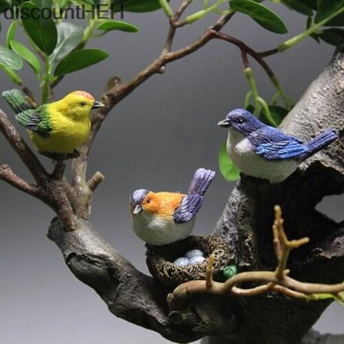 Resin Little Bird With Nest Figurine Animal Model Home Decor Miniature Fairy Garden Bonsai Decorations Accessoriess Modern