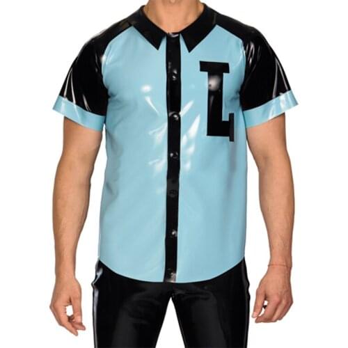 Loose style tops mens sky blue summer latex shirts what is made of 100% natural latex materials
