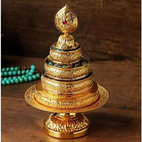 Tibetan Buddhism Manza Eight Auspicious Symbols Copper Gilt Tray Plate Golden Colour