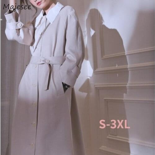 Trench Women Spring Large Size S-3XL Single Breasted Loose Elegant Retro Female Leisure Street Windbreaker Chic Outerwear Ins