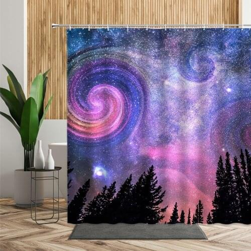 Purple Starry Sky Shower Curtain Weather Meteorology Fantasy Clouds Home Decoration Curtains Set Bathroom Waterproof With Hooks