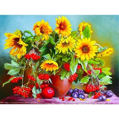 Sunflower Flower Printed Water-Soluble Canvas 11CT Cross-Stitch Embroidery Full Kit DMC Threads Handmade Craft Different