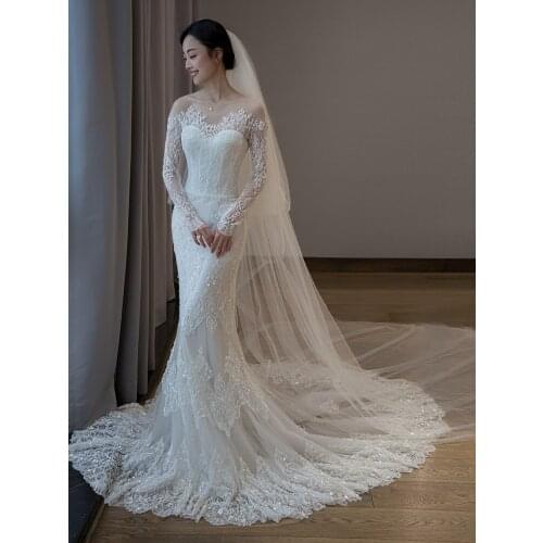 YouLaPan V64 Luxury Wedding Veil 2 Layer Veil Wedding Veil Ivory White Marry Long Wedding Veils 2020 Bride Headdress Veil Face