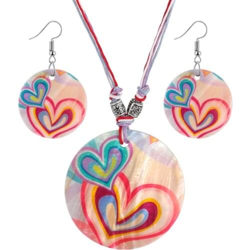 Austrian Enamel Flower Jewelry Sets Women African Costume Jewelry Shell Stone Maxi Leather Rope Chain Necklace Earring Set