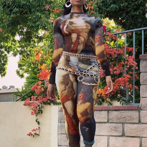 Women Print Casual Long sleeve Jumpsuit New Stretchy overalls for rompers Zipper workout Skinny Bodysuit Full Length outfit