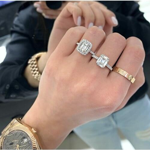 High quality Authentic 925 Sterling Silver Emerald cut 4ct Diamond Wedding Engagement Cocktail Women Rings Brand Fine Jewelry