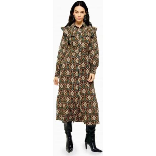 2020 New Fashion Women Elegant Ruffle Boho Floral Print Maxi Dress Long Sleeve Spring Summer Casual Beach Sundress Robe