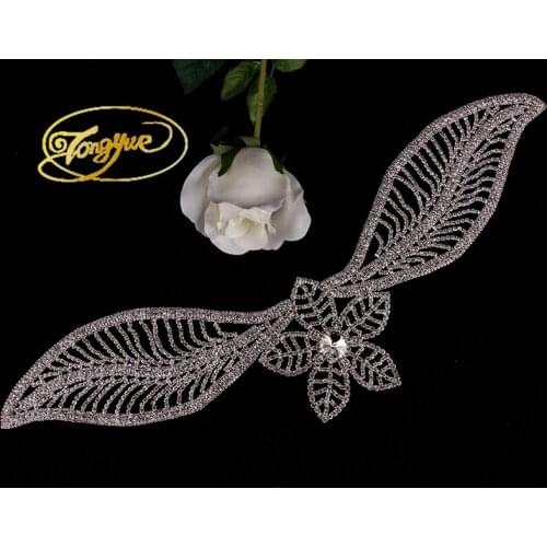 1 Pc 10*45 cm Silver Golden Glass Rhinestone Applique Rhinestones for Wedding Dresses Sew On Rhinestone For Costume Decoration