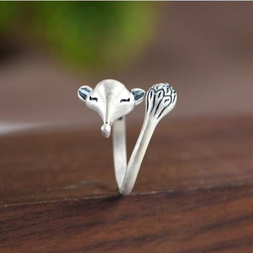 100% Real 925 Sterling Silver Fox Rings For Women Wedding Engagement Ring Fashion Jewelry Opening Adjustable Rings Wholesale