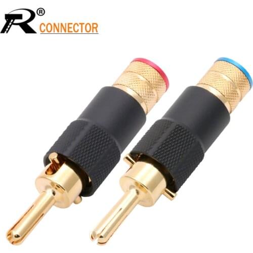 2PCS Luxury Copper Rhodium/Gold Banana Plug Audio Connector Male Adapter Speaker Interlock Banana Binding Post Terminals