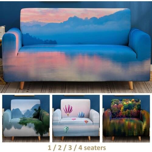 3D Landscape Sofa Covers For Living Room Elastic Universal Cushion Cover Luxury Stretch Two And Three Seater Cover Slipcover