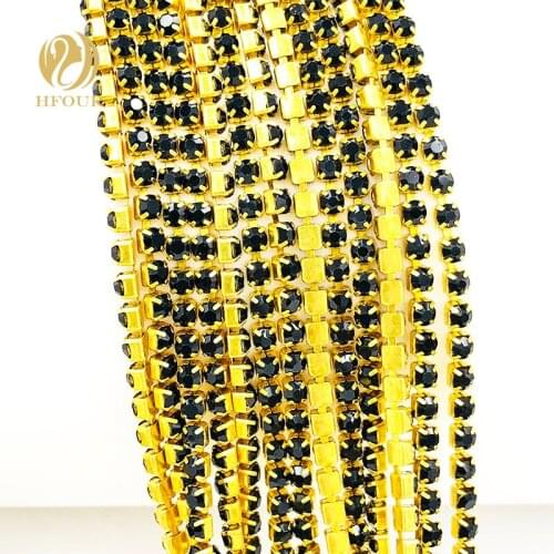 2mm/2.5mm/2.8mm/3.0mm/4.0mm 5yard/pack High quality Gold bottom Black Rhinestone Chain DIY Accessories