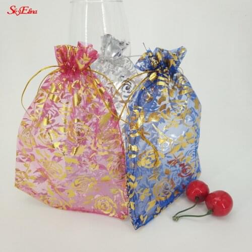 50pcs Bronzing Yarn Bag 7x9 9x12 10x15 13x18cm Organza Bags Jewelry Packaging Wedding Decoration Party Gift Packaging Bags 7z