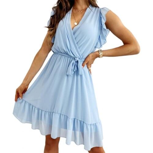 60%HOTWomen Minimalist Dress Lacework Cuff Cross Collar V Neck Sexy Dress for Summer