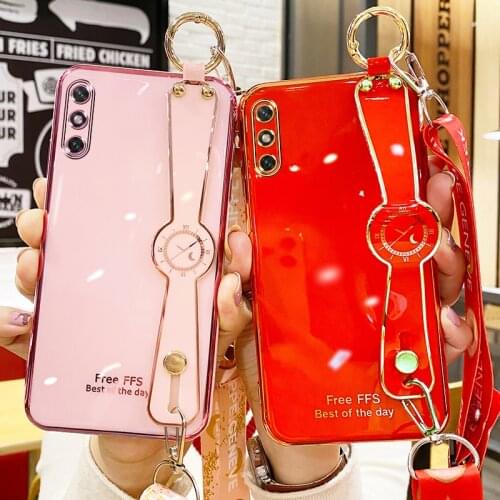 6D Electroplated Case For Huawei Enjoy 10E TPU Mobile Phone Wristband Lanyard Cases For Huawei Enjoy 10 E Thin Coque