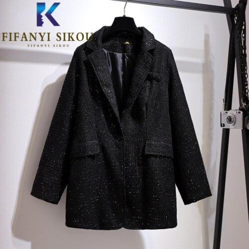 6XL Oversized Black Blazer Jacket Women Sequins Fashion Lapel Suit Jacket Female Loose Plus Size Tweed Blazers Coat 2021 New