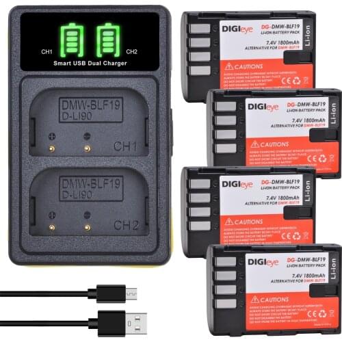 4Pcs 1800mAh DMW-BLF19E DMW-BLF19 Camera Battery DMW BLF19 BLF19 BLF19E +LCD Dual USB Charger for Panasonic Lumix GH3 GH4 GH5 G9