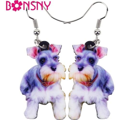Bonsny Acrylic Cartoon Schnauzer Dog Dangle Drop Earrings Big Long Jewelry For Girls Women Ladies Animal Kids Anime Accessories