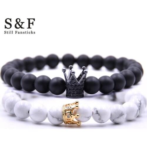 Crown Couple Bracelet Men Jewelry Stone Bead Bracelets For Women Pulseira Masculina Feminina Erkek Bileklik Love Pulceira 2018