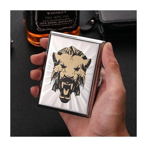 16 stick Automatic cover Pure Copper lion Cigarette Case Personality Creative Silver Moisture-proof Gadget Ultra-thin Mens Gift