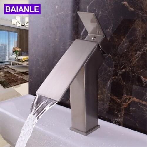 Deck Mount Black/Chrome Basin Faucet Waterfall Bathroom Faucet Vanity Vessel Sinks Mixer Tap Cold and Hot Water Tap