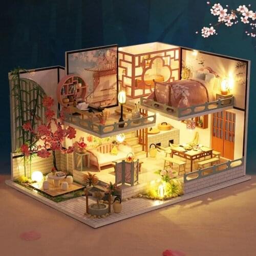 Wooden Doll House Furnitures Diy 3D Loft Wooden Miniaturas Assemble Dollhouse Toys for Children Birthday Gifts