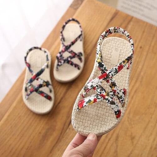 Childrens Shoes 2020 Summer Sandals For Girl Roma Cross Floral Tie Princess Shoes Girls Sandals Kids Beach Shoes 3Colors