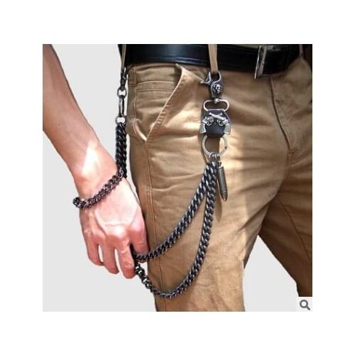 Alloy Double Layers Long Waist Chain Rock Punk Trousers Hipster Pant Jean Keychain Silver Clip Keyring MenS HipHop Jewelry
