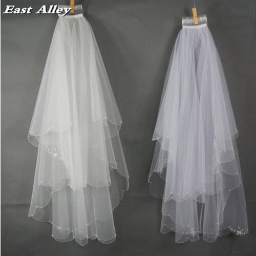 New Handmade Beading Bridal Veil Scalloped Edge 2 Layer Wedding Veil Fingertip Length