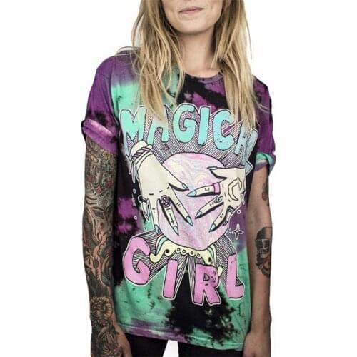 SOSHIRL Harajuku Girl T Shirt Dark Punk Tops Summer Colorful Couple Lovers T Shirts Hipster Alien Funny Tees Letter Casual Top